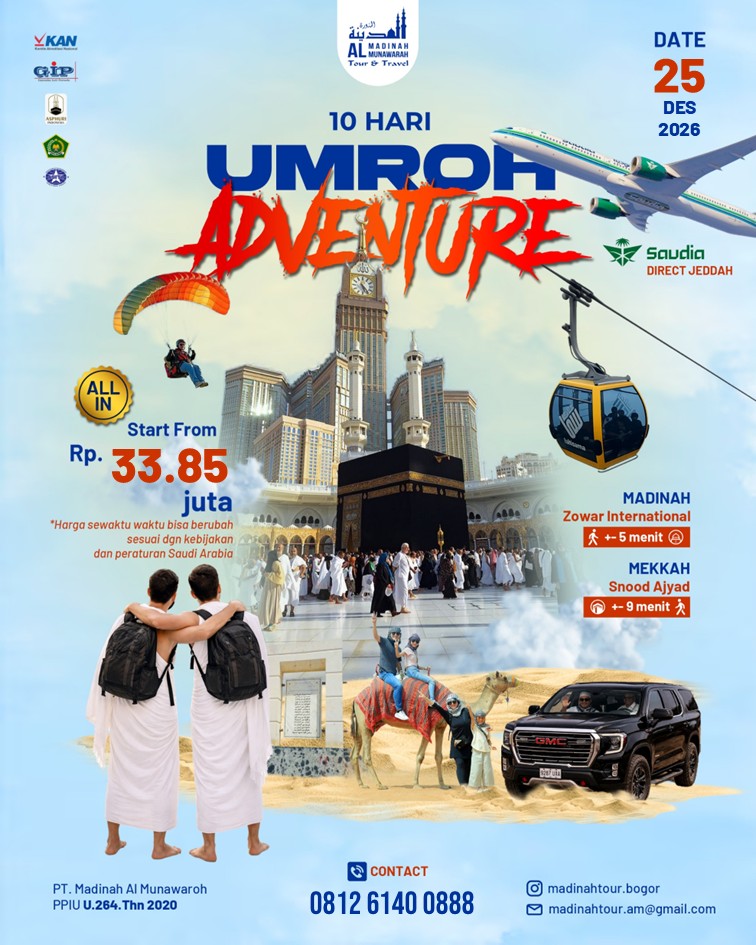 poster umroh adventure 10 hari madinahtours.id