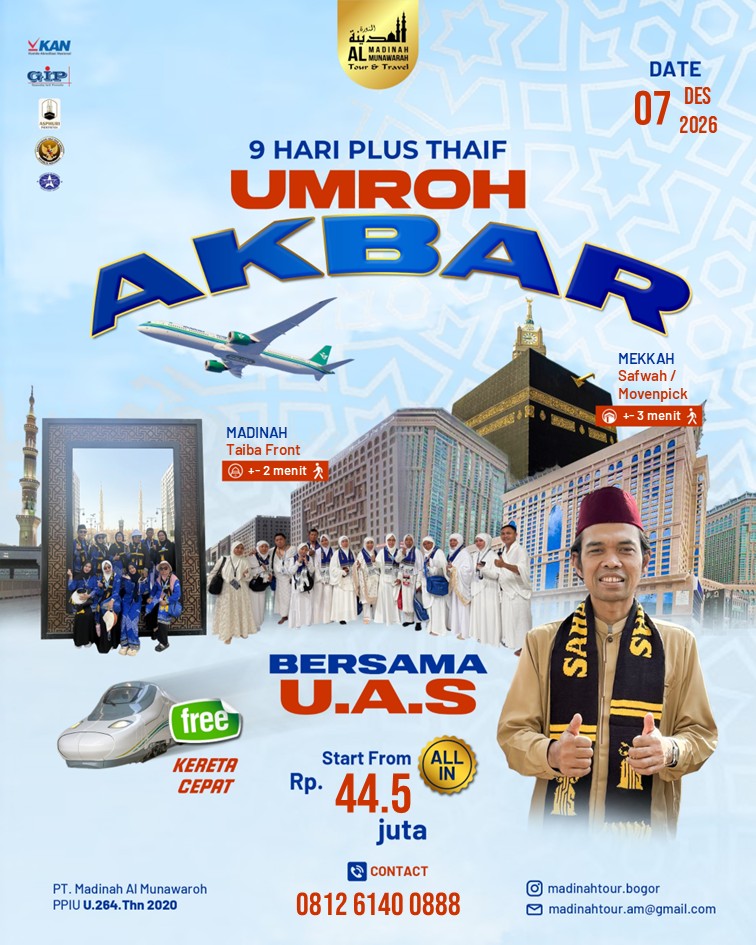 poster umroh akbar bersama UAS Desember 2026 madinahtours.id