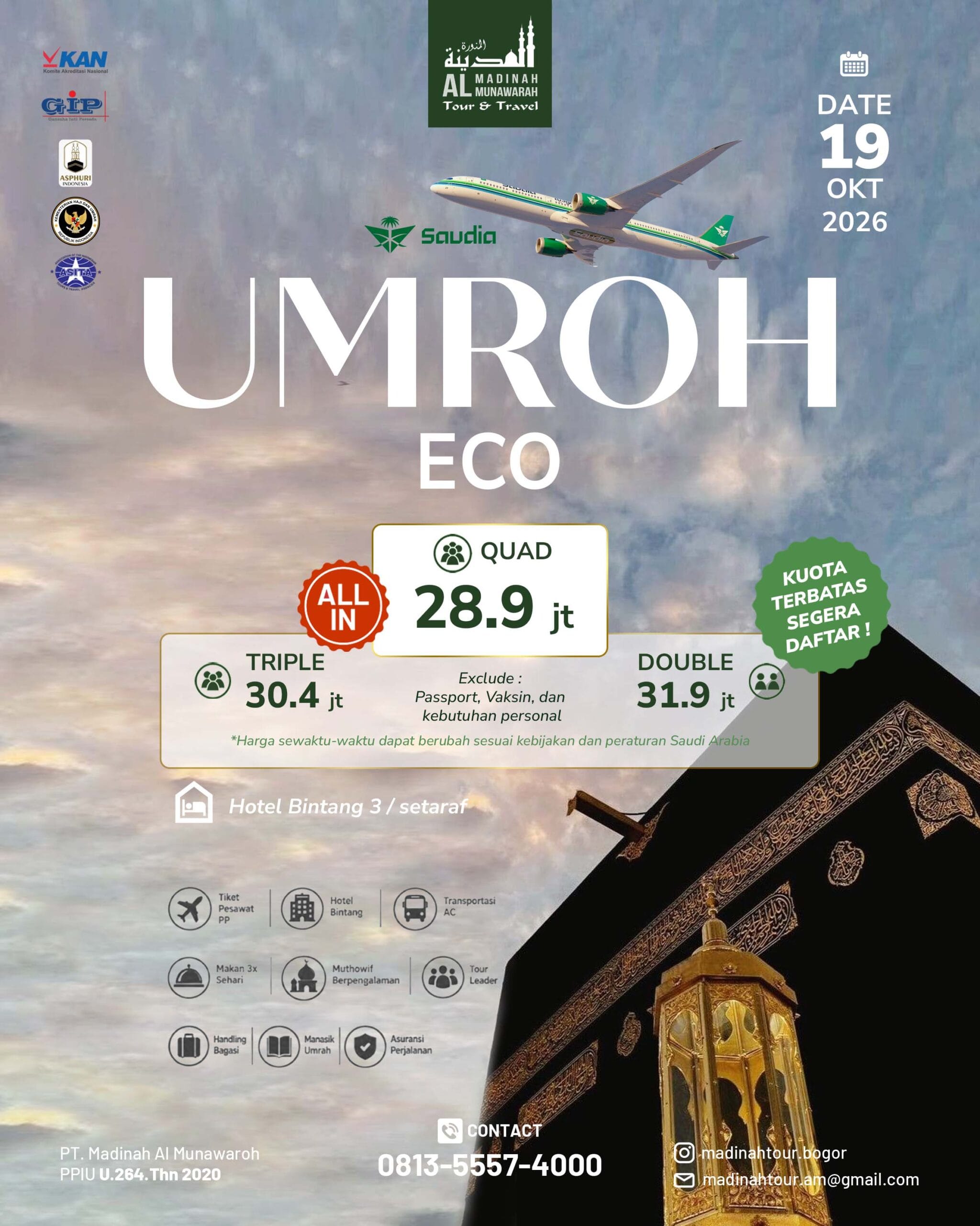 Flyer Umroh Eco Plus Thaif 9 Hari, keberangkatan 19 Oktober 2026